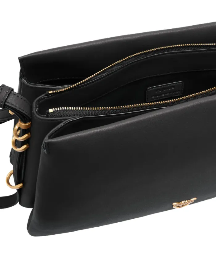 PINKO Borsa Donna 105161 A0QO ONE TWO THREE BAG AI 25/26 a tracolla con tre scomparti Z99Q NERO-ANTIQUE GOLD