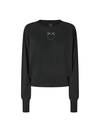 PINKO Maglia Donna 105417 A18M LANZAROTE AI 25/26 lana con intarsio logato Z99 NERO limousine PINKO Maglia Donna 105417 A18M LANZAROTE AI 25/26 lana con intarsio logato Z99 NERO limousine