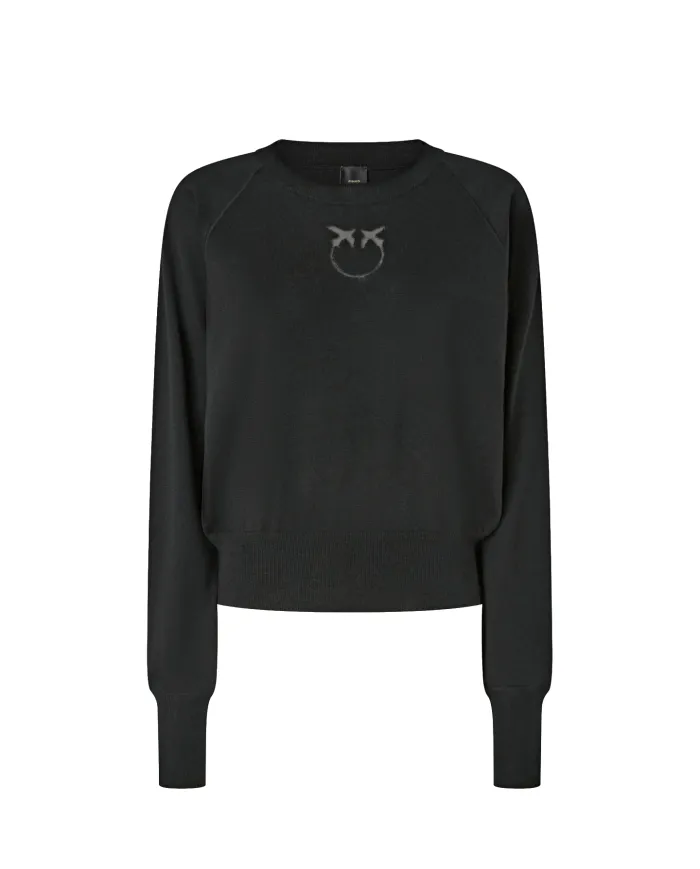 PINKO Maglia Donna 105417 A18M LANZAROTE AI 25/26 lana con intarsio logato Z99 NERO limousine PINKO Maglia Donna 105417 A18M LANZAROTE AI 25/26 lana con intarsio logato Z99 NERO limousine