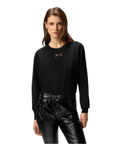 PINKO Maglia Donna 105417 A18M LANZAROTE AI 25/26 lana con intarsio logato Z99 NERO limousine PINKO Maglia Donna 105417 A18M LANZAROTE AI 25/26 lana con intarsio logato Z99 NERO limousine