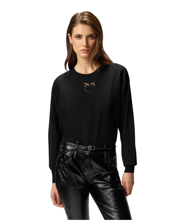 PINKO Maglia Donna 105417 A18M LANZAROTE AI 25/26 lana con intarsio logato Z99 NERO limousine PINKO Maglia Donna 105417 A18M LANZAROTE AI 25/26 lana con intarsio logato Z99 NERO limousine