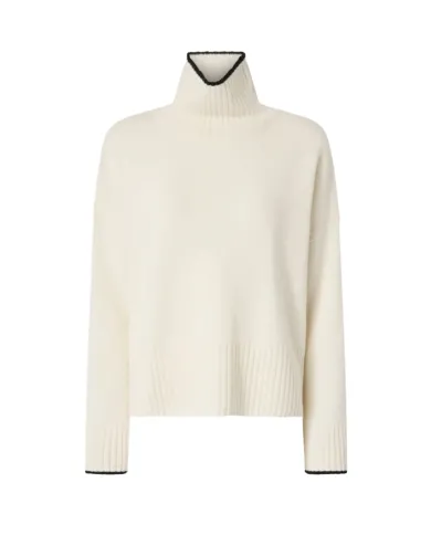PINKO Dolcevita Donna 105446 A2Q9 FALKLAND AI 25/26 lana con bordatura a costine Z13 bianco meringa PINKO Dolcevita Donna 105446 A2Q9 FALKLAND AI 25/26 lana con bordatura a costine Z13 bianco meringa