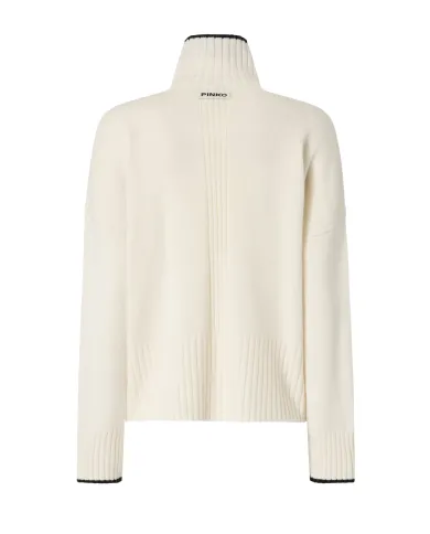 PINKO Dolcevita Donna 105446 A2Q9 FALKLAND AI 25/26 lana con bordatura a costine Z13 bianco meringa PINKO Dolcevita Donna 105446 A2Q9 FALKLAND AI 25/26 lana con bordatura a costine Z13 bianco meringa