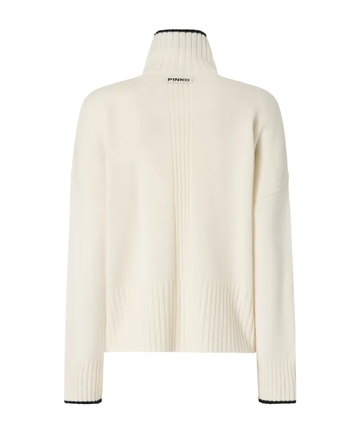 PINKO Dolcevita Donna 105446 A2Q9 FALKLAND AI 25/26 lana con bordatura a costine Z13 bianco meringa