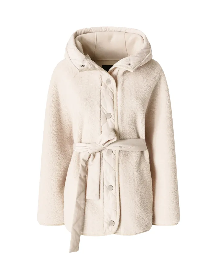 PINKO Caban Donna 105473 A2QC CAPPERI AI 25/26 tessuto effetto teddy con cappuccio C00 BIANCO cino
