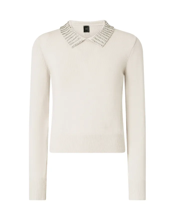 PINKO Maglia Donna 105530 A2S4 VENTOTENE AI 25/26 viscosa con colletto dotata di strass applicate I23 ARGENTO