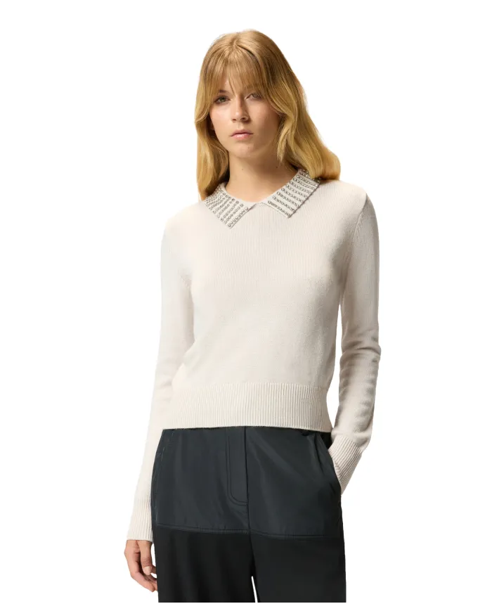 PINKO Maglia Donna 105530 A2S4 VENTOTENE AI 25/26 viscosa con colletto dotata di strass applicate I23 ARGENTO