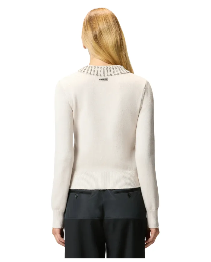 PINKO Maglia Donna 105530 A2S4 VENTOTENE AI 25/26 viscosa con colletto dotata di strass applicate I23 ARGENTO