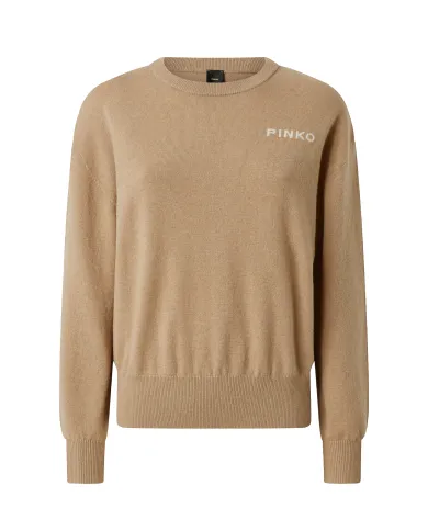 PINKO Maglia Donna 105561 A2SI MARTINICA AI 25/26 lana con maxi logo applicato sul retro MZ2 CAMMELLO PINKO Maglia Donna 105561 A2SI MARTINICA AI 25/26 lana con maxi logo applicato sul retro MZ2 CAMMELLO