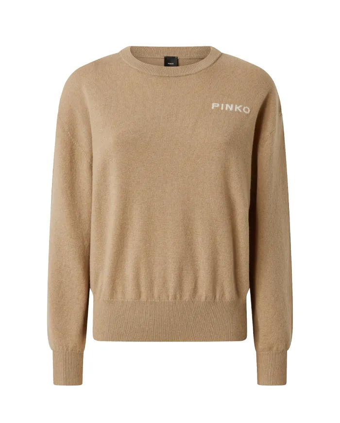 PINKO Maglia Donna 105561 A2SI MARTINICA AI 25/26 lana con maxi logo applicato sul retro MZ2 CAMMELLO