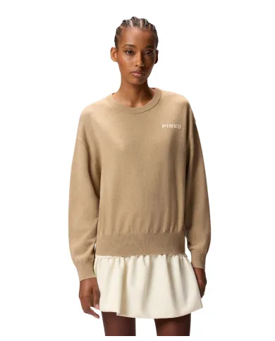 PINKO Maglia Donna 105561 A2SI MARTINICA AI 25/26 lana con maxi logo applicato sul retro MZ2 CAMMELLO PINKO Maglia Donna 105561 A2SI MARTINICA AI 25/26 lana con maxi logo applicato sul retro MZ2 CAMMELLO