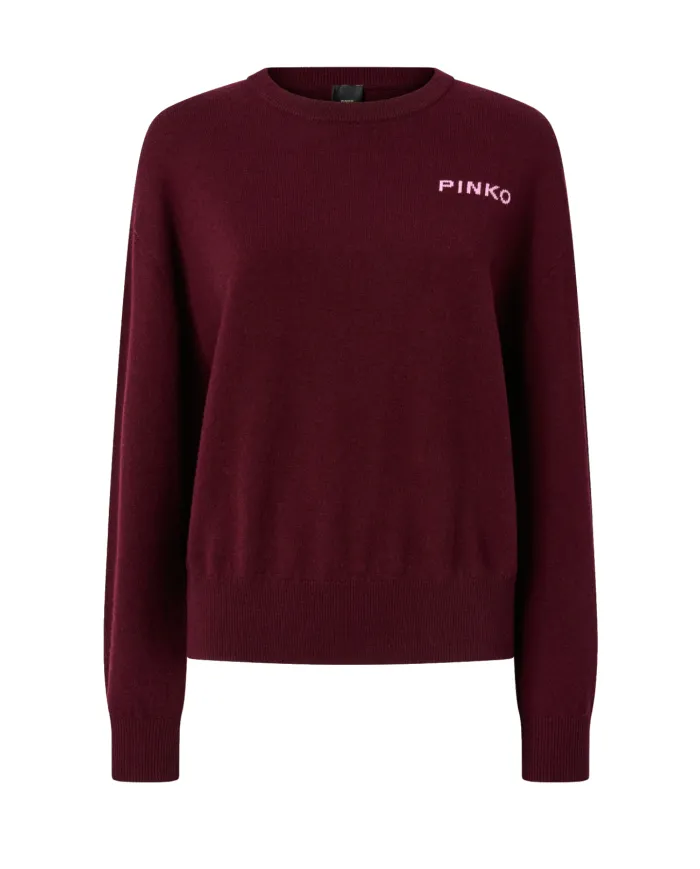 PINKO Maglia Donna 105561 A2SI MARTINICA AI 25/26 lana con maxi logo applicato sul retro YND VINO/ROSA