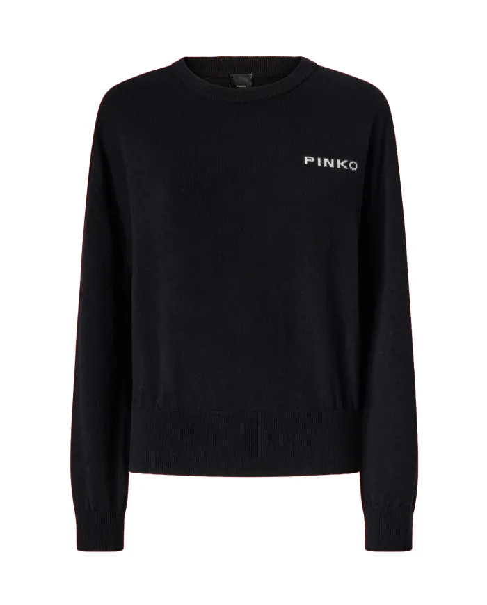 PINKO Maglia Donna 105561 A2SI MARTINICA AI 25/26 lana con maxi logo applicato sul retro ZZ2 NERO/BNCO