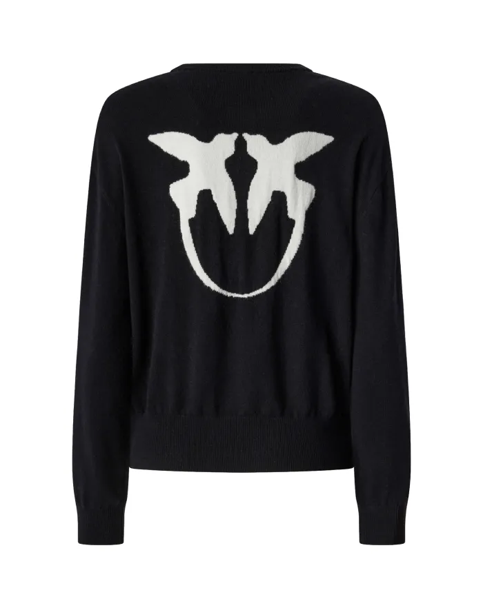 PINKO Maglia Donna 105561 A2SI MARTINICA AI 25/26 lana con maxi logo applicato sul retro ZZ2 NERO/BNCO