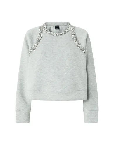 PINKO Felpa Donna 105717 A2TL MINESTRA AI 25/26 viscosa con dettagli gioiello applicati I42 grigio pioggerella PINKO Felpa Donna 105717 A2TL MINESTRA AI 25/26 viscosa con dettagli gioiello applicati I42 grigio pioggerella