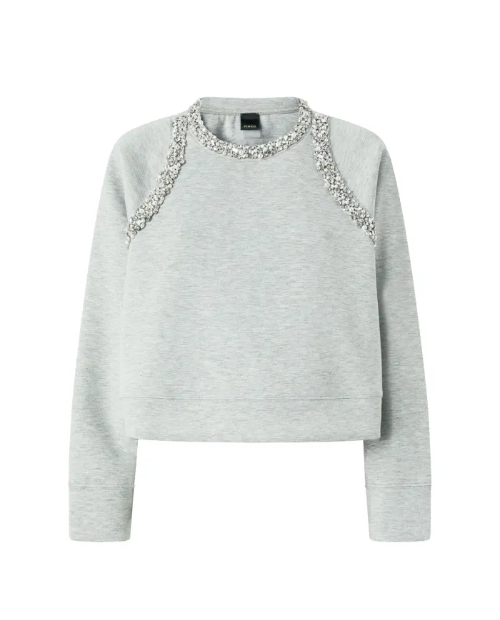 PINKO Felpa Donna 105717 A2TL MINESTRA AI 25/26 viscosa con dettagli gioiello applicati I42 grigio pioggerella PINKO Felpa Donna 105717 A2TL MINESTRA AI 25/26 viscosa con dettagli gioiello applicati I42 grigio pioggerella