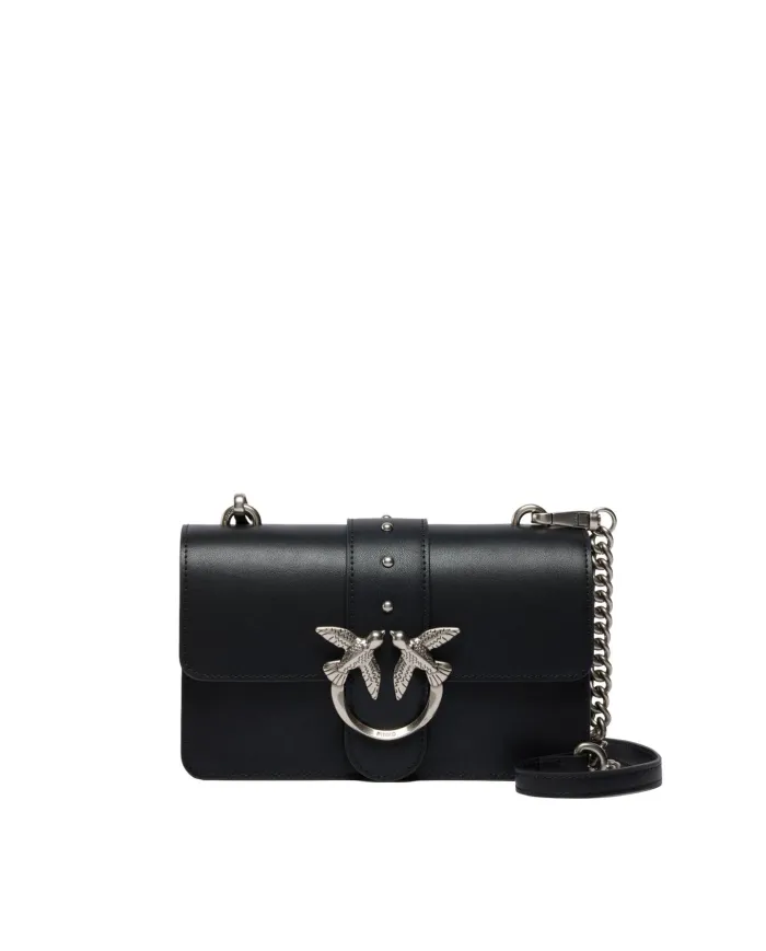 PINKO Borsa Donna 105856 A0F1 LOVE BAG ONE MINI AI 25/26 in pelle con tracolla rimovibile Z99O NERO-OLD silver PINKO Borsa Donna 105856 A0F1 LOVE BAG ONE MINI AI 25/26 in pelle con tracolla rimovibile Z99O NERO-OLD silver