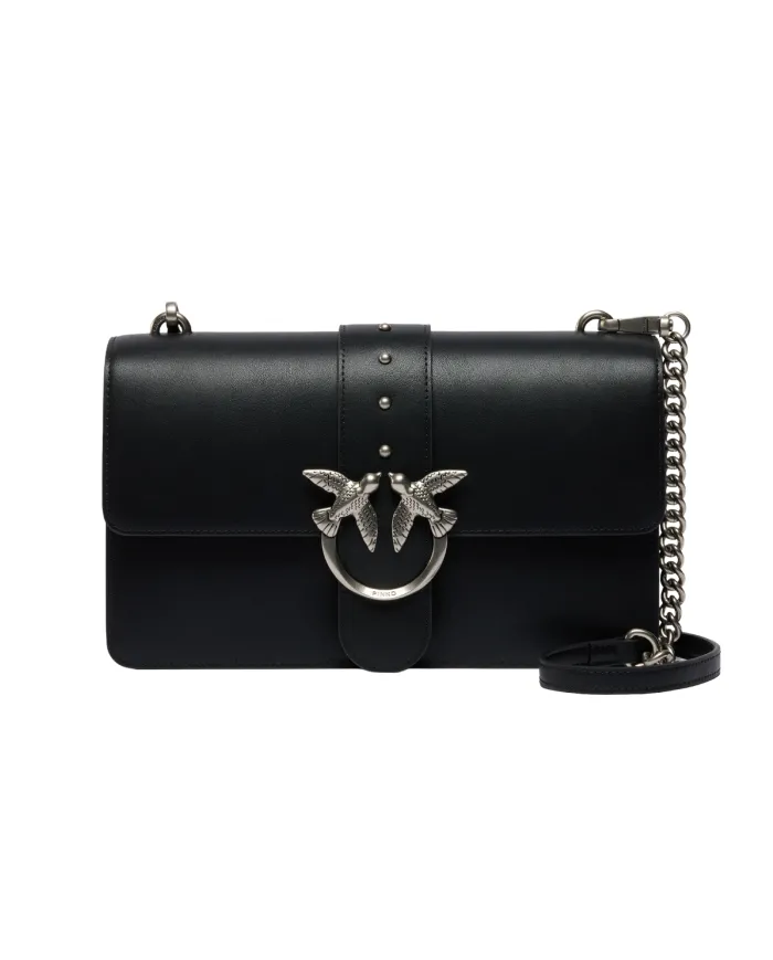 PINKO Borsa Donna 105857 A0F1 LOVE ONE CLASSIC AI 25/26 pelle con fibbia logata Z99O NERO-OLD silver PINKO Borsa Donna 105857 A0F1 LOVE ONE CLASSIC AI 25/26 pelle con fibbia logata Z99O NERO-OLD silver