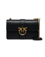 PINKO Borsa Donna 105857 A0F1 LOVE ONE CLASSIC AI 25/26 pelle con fibbia logata Z99Q NERO-ANTIQUE GOLD