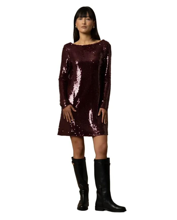 KOCCA Abito Donna A25PAB7827ABUN3487 GAFILE AI 25/26 manica lunga pailettes 10172 BORDEAUX KOCCA Abito Donna A25PAB7827ABUN3487 GAFILE AI 25/26 manica lunga pailettes 10172 BORDEAUX
