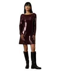 KOCCA Abito Donna A25PAB7827ABUN3487 GAFILE AI 25/26 manica lunga pailettes 10172 BORDEAUX