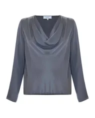 KOCCA Blusa Donna A25PBL7730ABUN0000 IRIDDAS AI 25/26 viscosa con drappeggio sulla scollatura 90013 PIOMBO