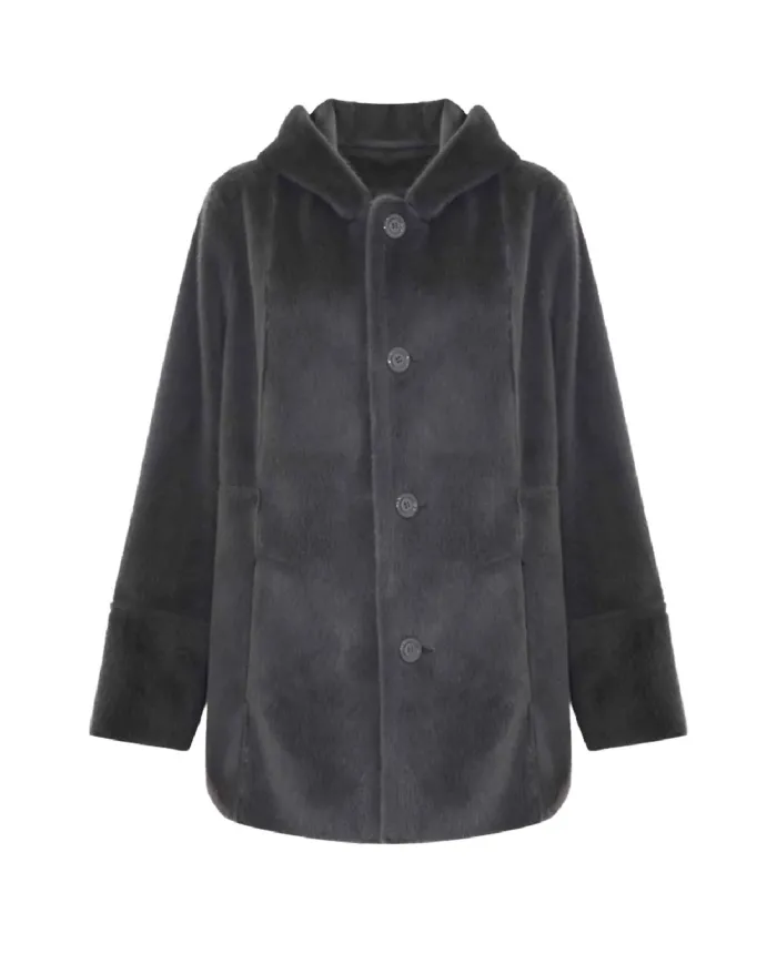 KOCCA Cappotto Donna A25PCA7386ABUN0000 MELISANDE AI 25/26 ecopelliccia con cappuccio 90013 PIOMBO KOCCA Cappotto Donna A25PCA7386ABUN0000 MELISANDE AI 25/26 ecopelliccia con cappuccio 90013 PIOMBO