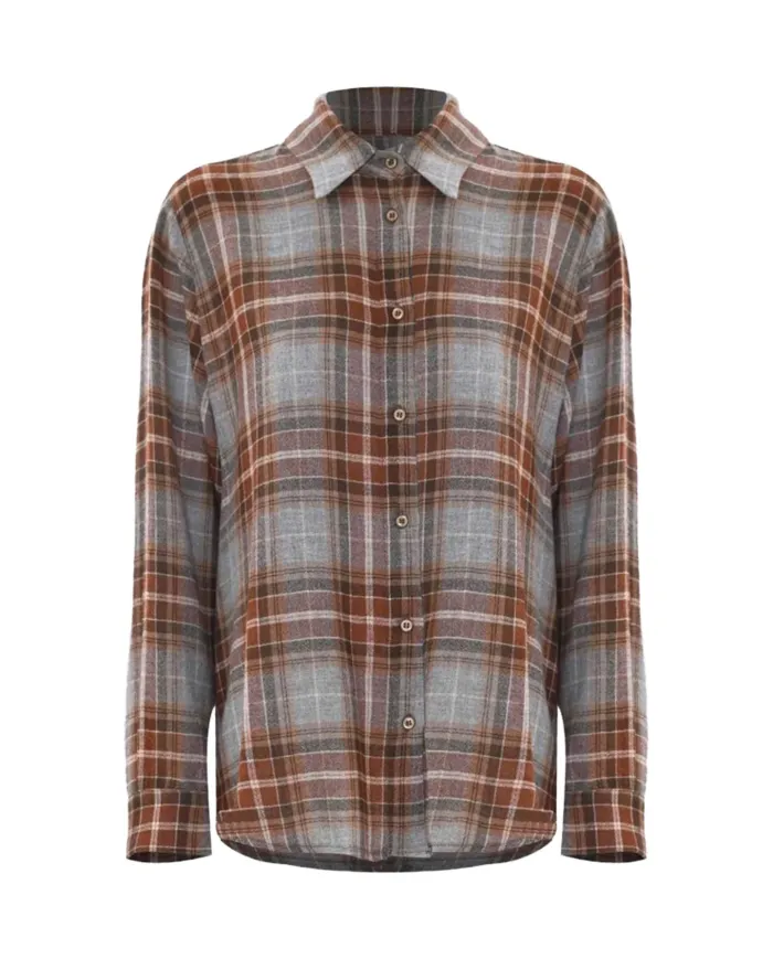 KOCCA Camicia Donna A25PCM7576ABQD3464 ELYA AI 25/26 in lana a quadri F9013 Fant. Grigio/Marrone KOCCA Camicia Donna A25PCM7576ABQD3464 ELYA AI 25/26 in lana a quadri F9013 Fant. Grigio/Marrone