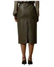 KOCCA Gonna Longuette A25PGO7377ABUN0000 MADERIN AI 25/26 in ecopelle con spacco 50803 VERDE MILITARE