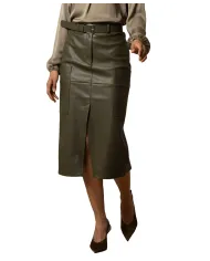 KOCCA Gonna Longuette A25PGO7377ABUN0000 MADERIN AI 25/26 in ecopelle con spacco 50803 VERDE MILITARE