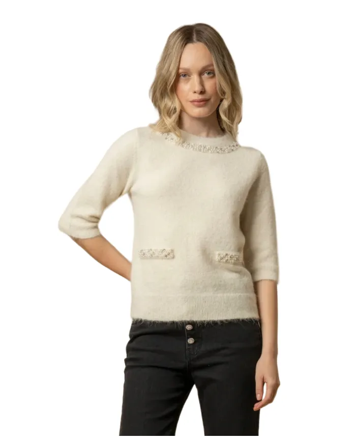 KOCCA Maglia Donna A25PMA7269ABUN0000 ANOUSKA AI 25/26 lana regular con perle applicate 60725 LATTE/PANNA KOCCA Maglia Donna A25PMA7269ABUN0000 ANOUSKA AI 25/26 lana regular con perle applicate 60725 LATTE/PANNA