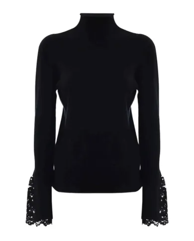 KOCCA Lupetto Donna A25PMA7362ABUN0000 CLARENNA AI 25/26 con polsini svasati in pizzo 00016 NERO KOCCA Lupetto Donna A25PMA7362ABUN0000 CLARENNA AI 25/26 con polsini svasati in pizzo 00016 NERO