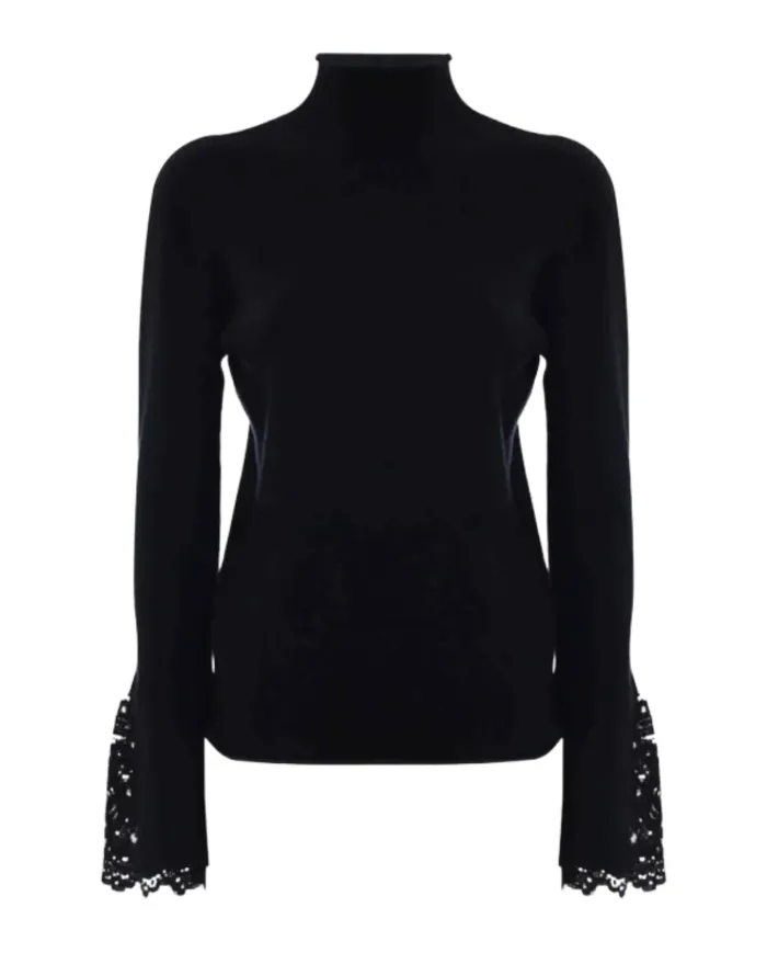 KOCCA Lupetto Donna A25PMA7362ABUN0000 CLARENNA AI 25/26 con polsini svasati in pizzo 00016 NERO KOCCA Lupetto Donna A25PMA7362ABUN0000 CLARENNA AI 25/26 con polsini svasati in pizzo 00016 NERO