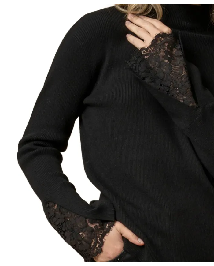 KOCCA Lupetto Donna A25PMA7362ABUN0000 CLARENNA AI 25/26 con polsini svasati in pizzo 00016 NERO