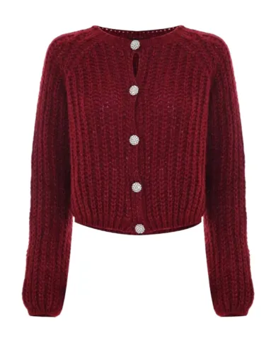 KOCCA Cardigan Donna A25PMA7483ABUN0000 AVE AI 25/26 tessuto lurex con bottoni gioiello 10172 BORDEAUX KOCCA Cardigan Donna A25PMA7483ABUN0000 AVE AI 25/26 tessuto lurex con bottoni gioiello 10172 BORDEAUX