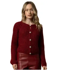 KOCCA Cardigan Donna A25PMA7483ABUN0000 AVE AI 25/26 tessuto lurex con bottoni gioiello 10172 BORDEAUX