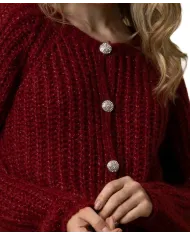 KOCCA Cardigan Donna A25PMA7483ABUN0000 AVE AI 25/26 tessuto lurex con bottoni gioiello 10172 BORDEAUX