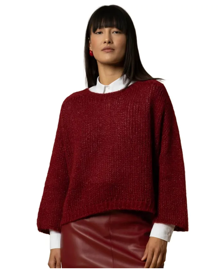 KOCCA Maglia Donna A25PMA7484ABUN0000 AVELINA AI 25/26 misto lana in lurex maniche ampie 10172 BORDEAUX KOCCA Maglia Donna A25PMA7484ABUN0000 AVELINA AI 25/26 misto lana in lurex maniche ampie 10172 BORDEAUX