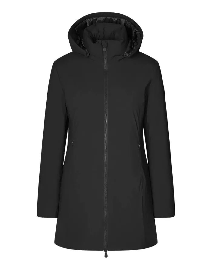 SAVE THE DUCK Cappotto Donna D40060W MATT21 RACHEL AI 25/26 lungo con cappucco in tessuto tecnico 10000 BLACK SAVE THE DUCK Cappotto Donna D40060W MATT21 RACHEL AI 25/26 lungo con cappucco in tessuto tecnico 10000 BLACK