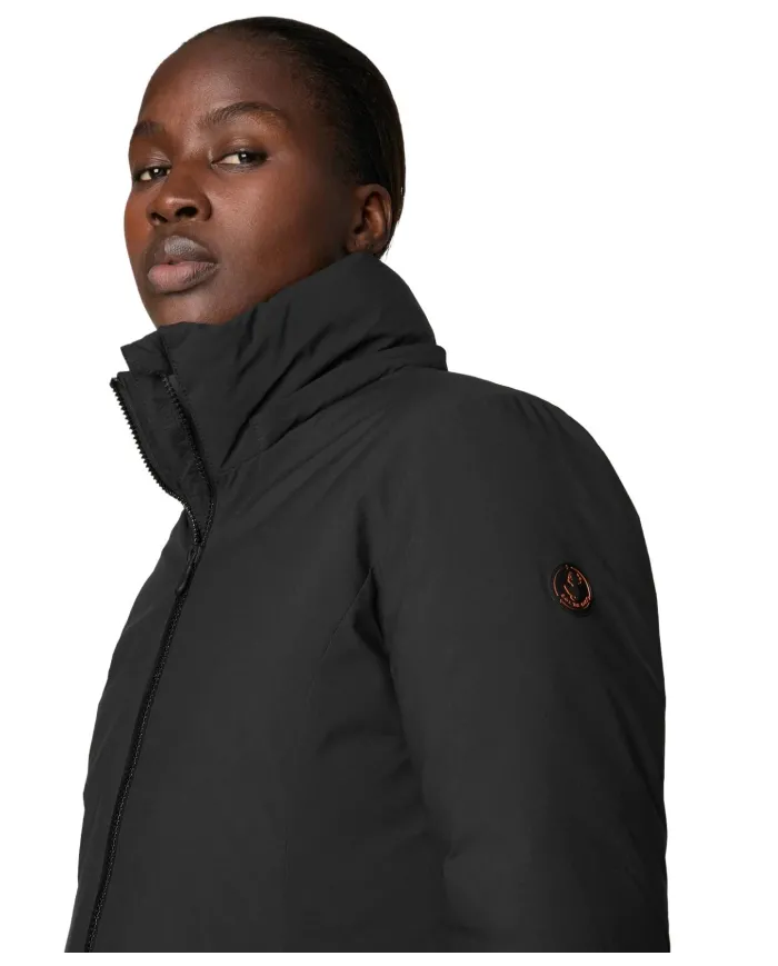SAVE THE DUCK Cappotto Donna D40060W MATT21 RACHEL AI 25/26 lungo con cappucco in tessuto tecnico 10000 BLACK