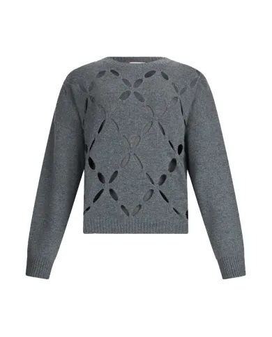 LIU JO Maglia Donna MF5039MS009 AI 25/26 lana comfort con dettagli cut-out 02050 GRIGIO MELANGE LIU JO Maglia Donna MF5039MS009 AI 25/26 lana comfort con dettagli cut-out 02050 GRIGIO MELANGE