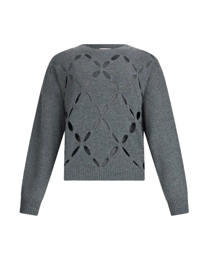 LIU JO Maglia Donna MF5039MS009 AI 25/26 lana comfort con dettagli cut-out 02050 GRIGIO MELANGE LIU JO Maglia Donna MF5039MS009 AI 25/26 lana comfort con dettagli cut-out 02050 GRIGIO MELANGE