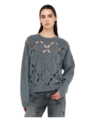 LIU JO Maglia Donna MF5039MS009 AI 25/26 lana comfort con dettagli cut-out 02050 GRIGIO MELANGE LIU JO Maglia Donna MF5039MS009 AI 25/26 lana comfort con dettagli cut-out 02050 GRIGIO MELANGE
