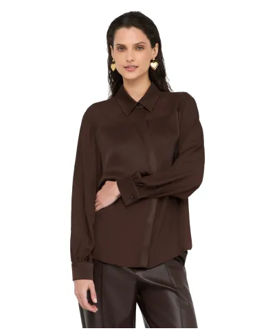 LIU JO Camicia Donna MF5106T2578 AI 25/26 viscosa regular con inserti in raso 90915 CIOCCOLATO LIU JO Camicia Donna MF5106T2578 AI 25/26 viscosa regular con inserti in raso 90915 CIOCCOLATO