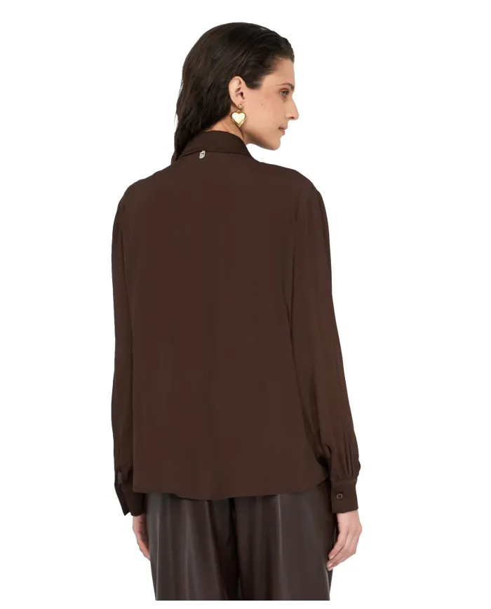 LIU JO Camicia Donna MF5106T2578 AI 25/26 viscosa regular con inserti in raso 90915 CIOCCOLATO LIU JO Camicia Donna MF5106T2578 AI 25/26 viscosa regular con inserti in raso 90915 CIOCCOLATO
