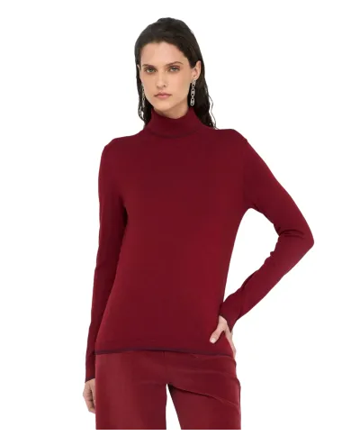 LIU JO Dolcevita Donna MF5229MS49I AI 25/26 viscosa slim con bordatura in lurex 91650 PEPPER LIU JO Dolcevita Donna MF5229MS49I AI 25/26 viscosa slim con bordatura in lurex 91650 PEPPER
