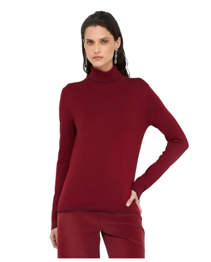 LIU JO Dolcevita Donna MF5229MS49I AI 25/26 viscosa slim con bordatura in lurex 91650 PEPPER LIU JO Dolcevita Donna MF5229MS49I AI 25/26 viscosa slim con bordatura in lurex 91650 PEPPER