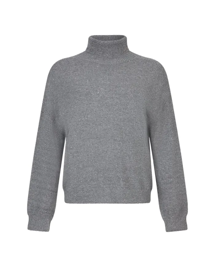 LIU JO Dolcevita Donna MF5234MA27R AI 25/26 viscosa con micro paillettes applicate 04485 GREY MET LIU JO Dolcevita Donna MF5234MA27R AI 25/26 viscosa con micro paillettes applicate 04485 GREY MET