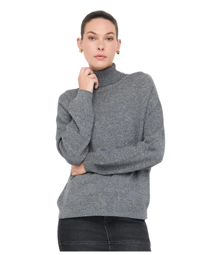 LIU JO Dolcevita Donna MF5234MA27R AI 25/26 viscosa con micro paillettes applicate 04485 GREY MET LIU JO Dolcevita Donna MF5234MA27R AI 25/26 viscosa con micro paillettes applicate 04485 GREY MET