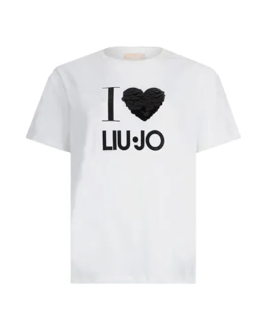 LIU JO T-shirt Donna MF5345JS923 AI 25/26 cotone con stampa logata M9683 B.CO heart LIU JO T-shirt Donna MF5345JS923 AI 25/26 cotone con stampa logata M9683 B.CO heart